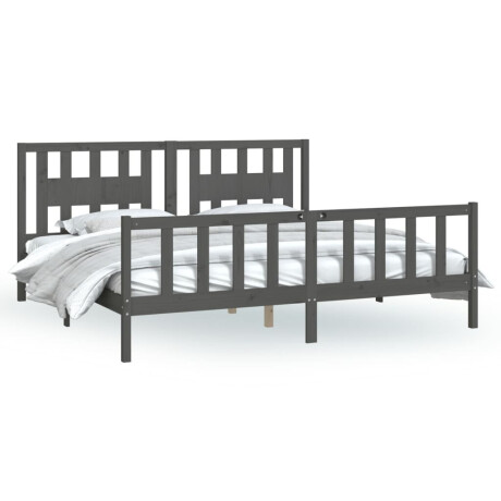vidaXL Bedframe met hoofdbord massief grenenhout grijs 200x200 cm afbeelding2 - 1