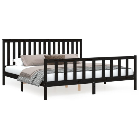vidaXL Bedframe met hoofdbord massief grenenhout zwart 200x200 cm afbeelding2 - 1