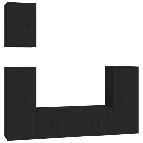 vidaXL 5-delige Tv-meubelset bewerkt hout zwart afbeelding2 - 1
