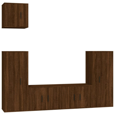 vidaXL 5-delige Tv-meubelset bewerkt hout bruin eikenkleur afbeelding2 - 1