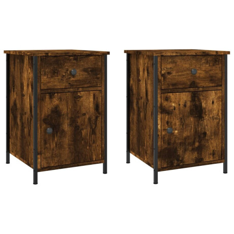 vidaXL Nachtkastjes 2 st 40x42x60 cm bewerkt hout gerookt eikenkleurig afbeelding2 - 1