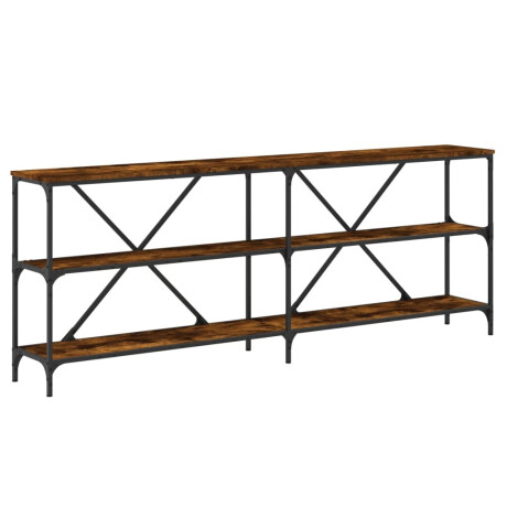 vidaXL Wandtafel 200x30x75 cm bewerkt hout en ijzer gerookt eikenkleur afbeelding2 - 1