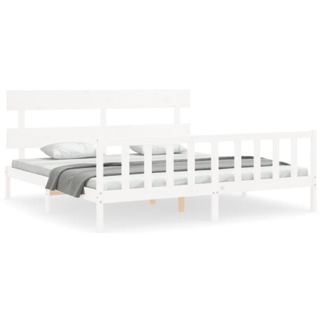 vidaXL Bedframe met hoofdbord massief hout wit afbeelding2 - 1