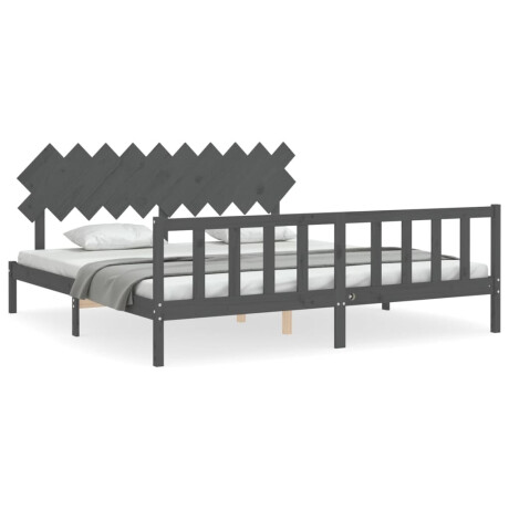 vidaXL Bedframe met hoofdbord massief hout grijs 200x200 cm afbeelding2 - 1