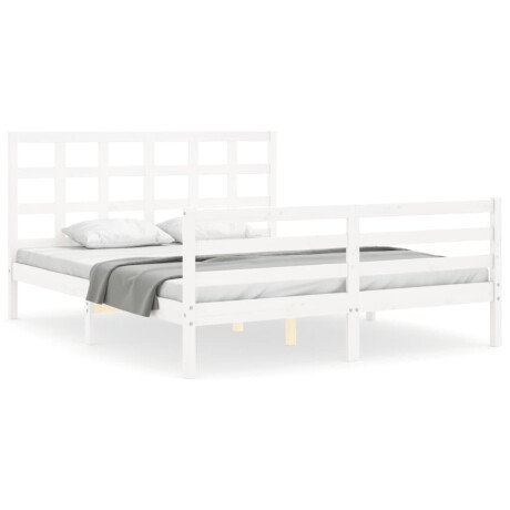 vidaXL Bedframe met hoofdbord massief hout wit 160x200 cm afbeelding2 - 1