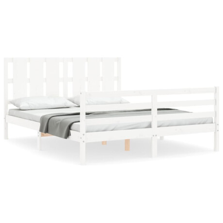 vidaXL Bedframe met hoofdbord massief hout wit 160x200 cm afbeelding2 - 1
