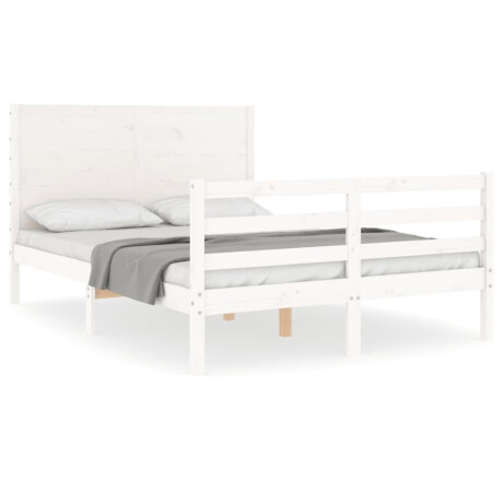vidaXL Bedframe met hoofdbord massief hout wit 140x190 cm afbeelding2 - 1