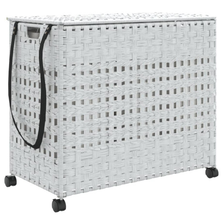 vidaXL Wasmand op wielen 66x35x60 cm rattan wit afbeelding2 - 1
