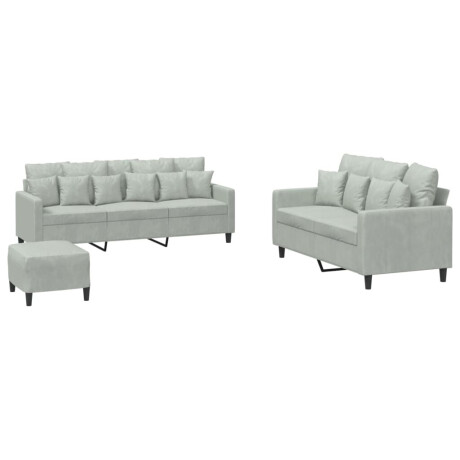 vidaXL 3-delige Loungeset met kussens fluweel lichtgrijs afbeelding2 - 1