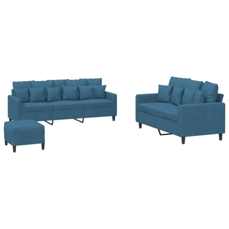 vidaXL 3-delige Loungeset met kussens fluweel blauw afbeelding2 - 1