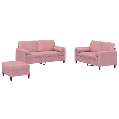 vidaXL 3-delige Loungeset met kussens fluweel roze afbeelding2 - 1