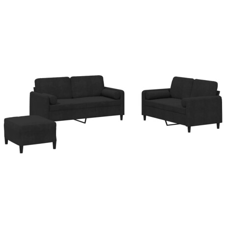 vidaXL 3-delige Loungeset met kussens fluweel zwart afbeelding2 - 1