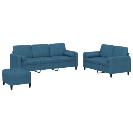vidaXL 3-delige Loungeset met kussens fluweel blauw afbeelding2 - 1