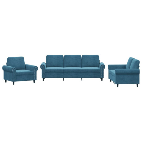 vidaXL 3-delige Loungeset met kussens fluweel blauw afbeelding2 - 1