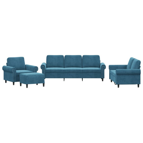 vidaXL 4-delige Loungeset met kussens fluweel blauw afbeelding2 - 1