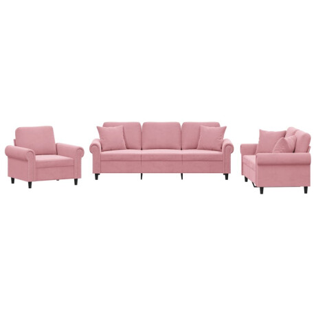 vidaXL 3-delige Loungeset met kussens fluweel roze afbeelding2 - 1