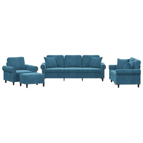 vidaXL 4-delige Loungeset met kussens fluweel blauw afbeelding2 - 1