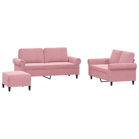 vidaXL 3-delige Loungeset met kussens fluweel roze afbeelding2 - 1