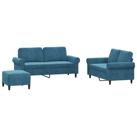 vidaXL 3-delige Loungeset met kussens fluweel blauw afbeelding2 - 1