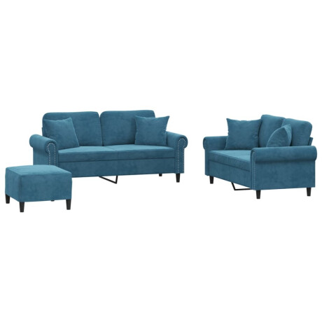 vidaXL 3-delige Loungeset met kussens fluweel blauw afbeelding2 - 1