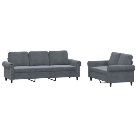 vidaXL 2-delige Loungeset met kussens fluweel donkergrijs afbeelding2 - 1
