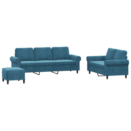 vidaXL 3-delige Loungeset met kussens fluweel blauw afbeelding2 - 1