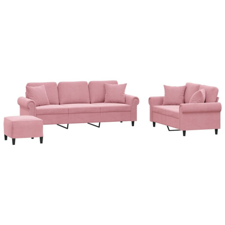 vidaXL 3-delige Loungeset met kussens fluweel roze afbeelding2 - 1