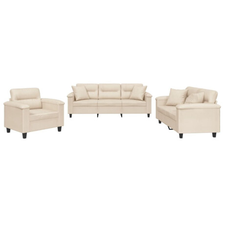 vidaXL 3-delige Loungeset met kussens microvezelstof beige afbeelding2 - 1