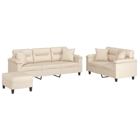 vidaXL 3-delige Loungeset met kussens microvezelstof beige afbeelding2 - 1