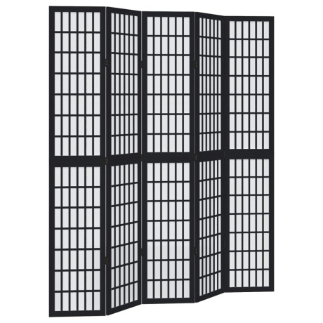 vidaXL Kamerscherm met 5 panelen massief paulowniahout zwart afbeelding2 - 1