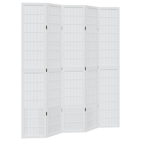 vidaXL Kamerscherm met 5 panelen massief paulowniahout wit afbeelding2 - 1