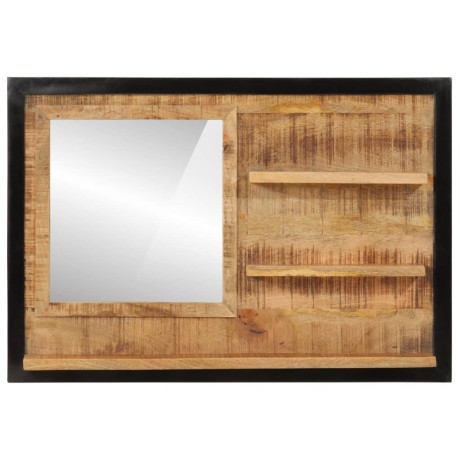 vidaXL Spiegel met schappen 80x8x55 cm glas en massief mangohout afbeelding2 - 1