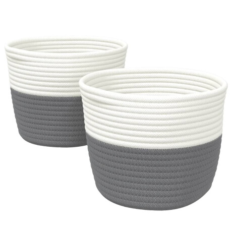vidaXL Opbergmanden 2 st Ø 24x18 cm katoen grijs en wit afbeelding2 - 1