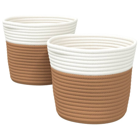 vidaXL Opbergmanden 2 st Ø 24x18 cm katoen bruin en wit afbeelding2 - 1