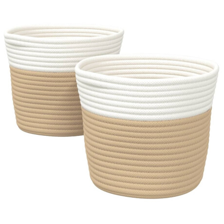 vidaXL Opbergmanden 2 st Ø 24x18 cm katoen beige en wit afbeelding2 - 1