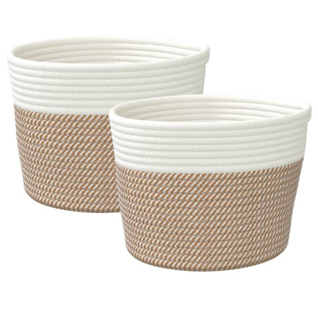 vidaXL Opbergmanden 2 st Ø 24x18 cm katoen bruin en wit afbeelding2 - 1