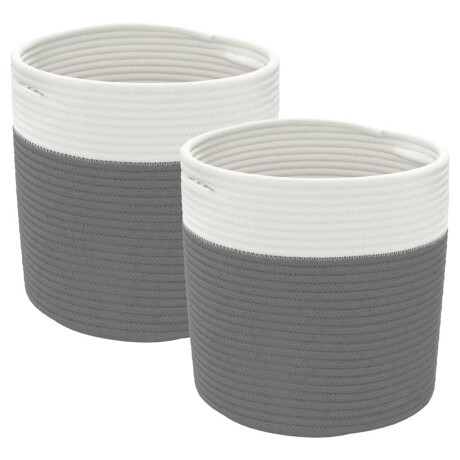 vidaXL Opbergmanden 2 st Ø 28x28 cm katoen grijs en wit afbeelding2 - 1
