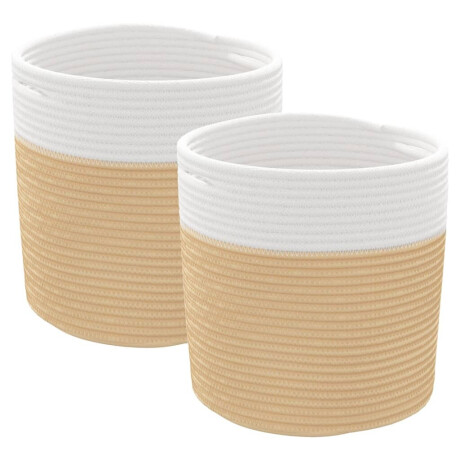 vidaXL Opbergmanden 2 st Ø 28x28 cm katoen beige en wit afbeelding2 - 1