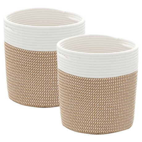 vidaXL Opbergmanden 2 st Ø 28x28 cm katoen bruin en wit afbeelding2 - 1