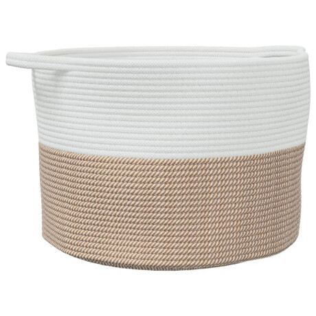 vidaXL Wasmand Ø 55x36 cm katoen bruin en wit afbeelding2 - 1