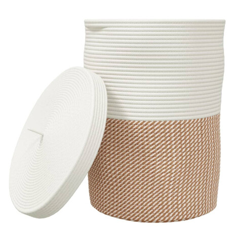 vidaXL Opbergmand met deksel Ø 37x50 cm katoen bruin en wit afbeelding2 - 1