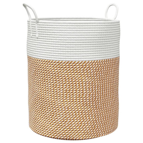 vidaXL Opbergmand Ø 38x46 cm katoen bruin en wit afbeelding2 - 1