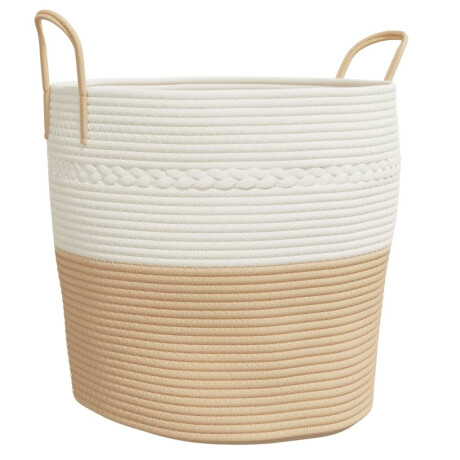 vidaXL Opbergmand Ø 43x38 cm katoen beige en wit afbeelding2 - 1