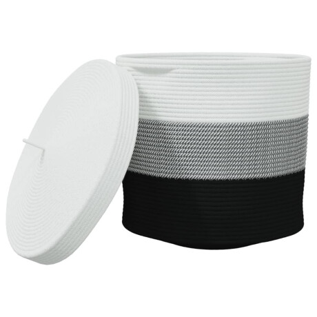 vidaXL Opbergmand met deksel Ø 40x35 cm katoen wit en zwart afbeelding2 - 1