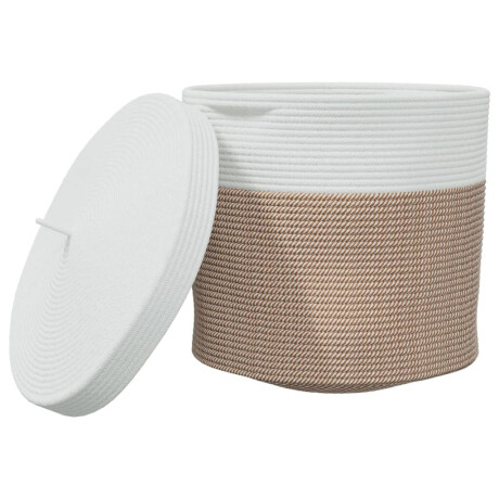 vidaXL Opbergmand met deksel Ø 40x35 cm katoen bruin en wit afbeelding2 - 1