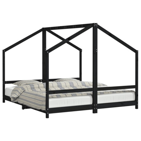 vidaXL Kinderbedframe 2x(90x200) cm massief grenenhout zwart afbeelding2 - 1