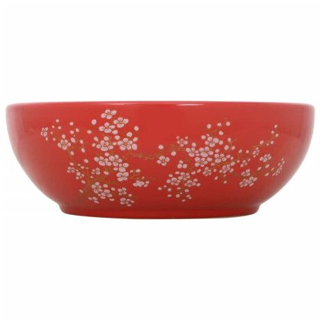 vidaXL Opzetwasbak rond Φ41x14 cm keramiek wit en rood afbeelding2 - 1