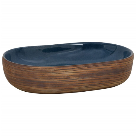 vidaXL Opzetwasbak ovaal 59x40x14 cm keramiek bruin en blauw afbeelding2 - 1