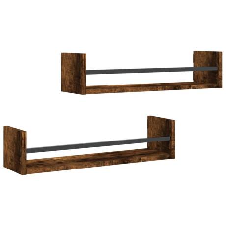 vidaXL Wandschappen met stangen 2 st 60x16x14 cm gerookt eikenkleurig afbeelding2 - 1