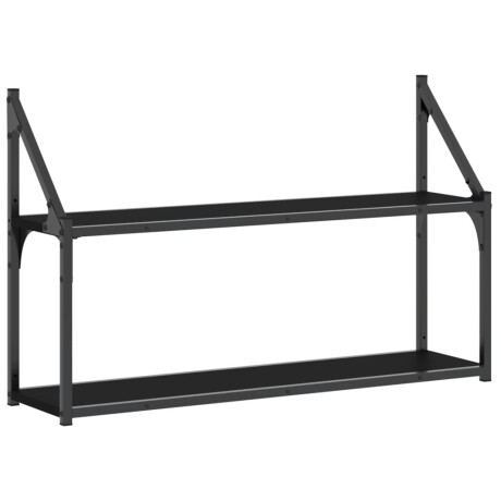 vidaXL Wandrek 2-laags 80x21x51 cm bewerkt hout zwart afbeelding2 - 1